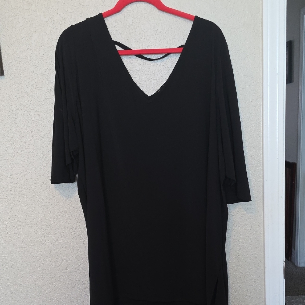 IMAN Dressy Black V-Neck Tunic with Back Strap Detail